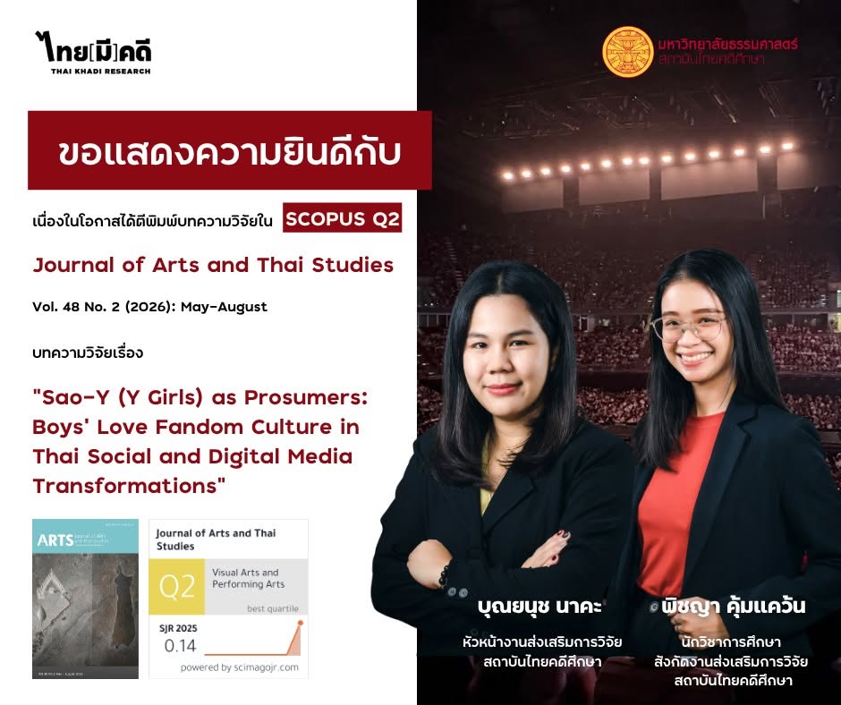 สถาบันไทยคดีศึกษาแสดงความยินดีกับบุคลากรงานส่งเสริมการวิจัย ในโอกาสตีพิมพ์บทความในฐานข้อมูล SCOPUS